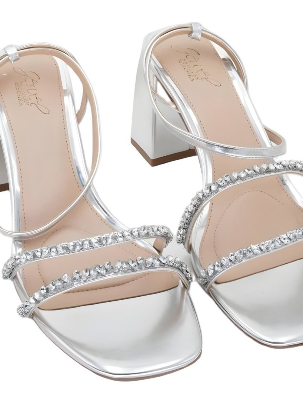 Jewel Badgley Mischka Nella Ankle Strap Block Heeled Sandal Silver Sz 11M